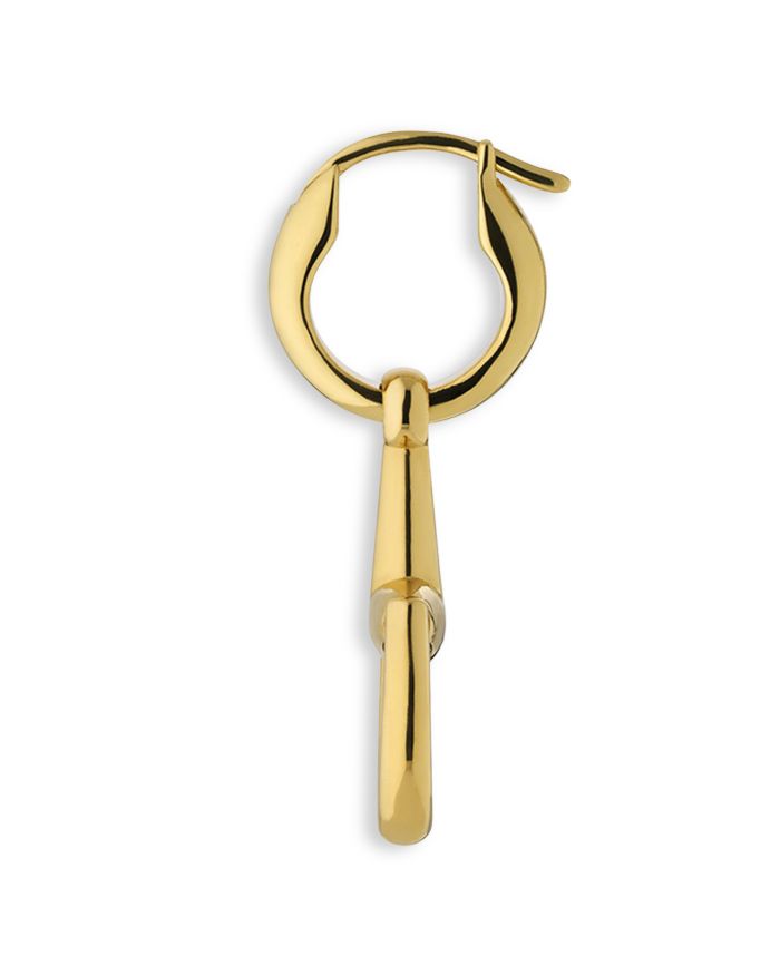 18K Yellow Gold Horsebit Dangle Hoop Drop Earrings