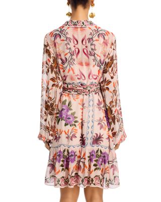 Winter Garden Floral Tie Belt Long Sleeved Shirt Dress