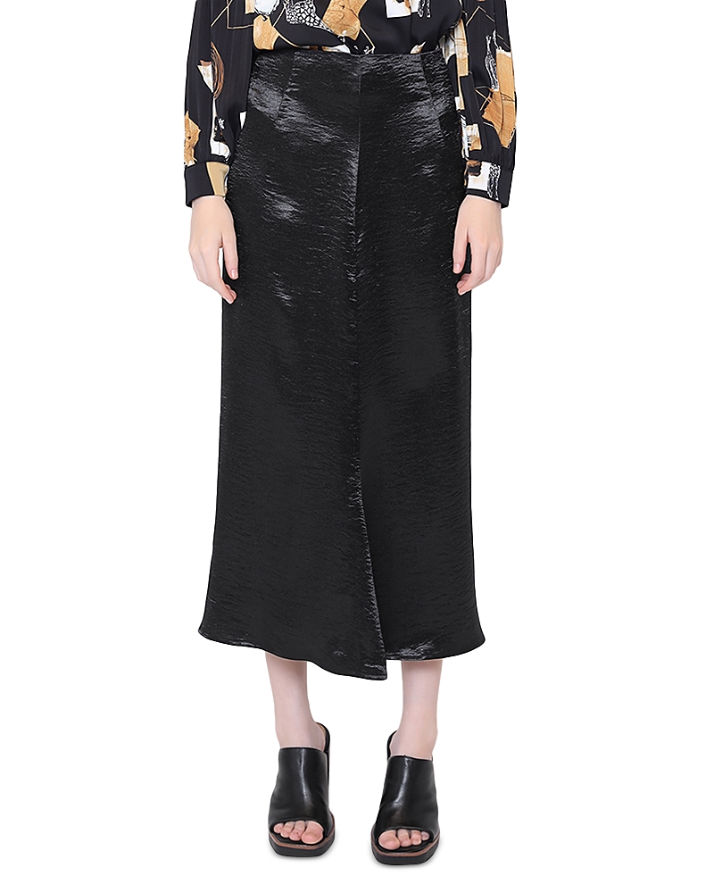 Shop Gracia Textured Satin Fishtail Midi Skirt In Black