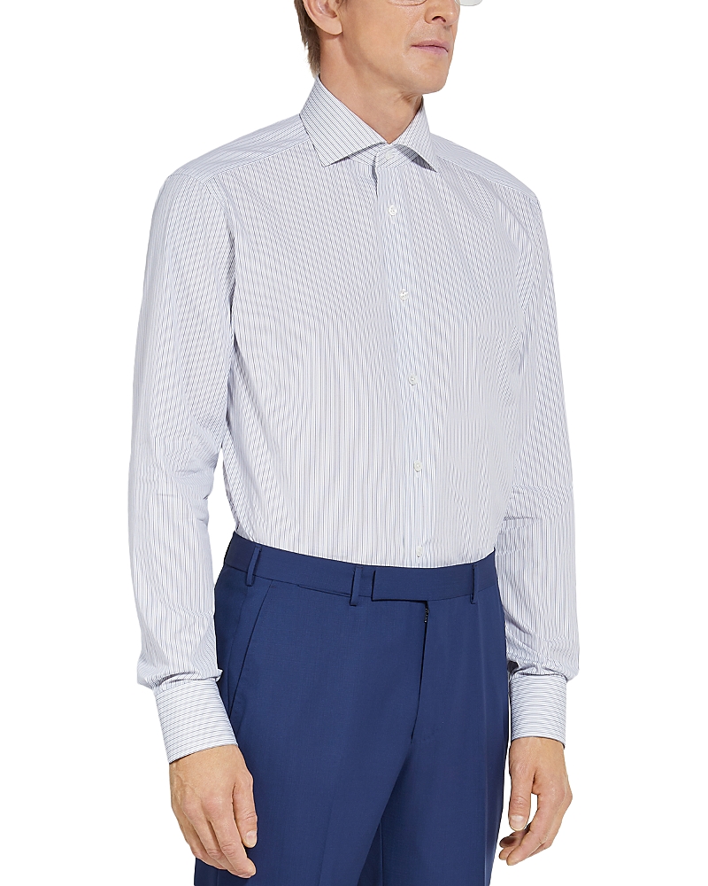 Zegna Centoventimila Cotton Micro Stripe Regular Fit Dress Shirt