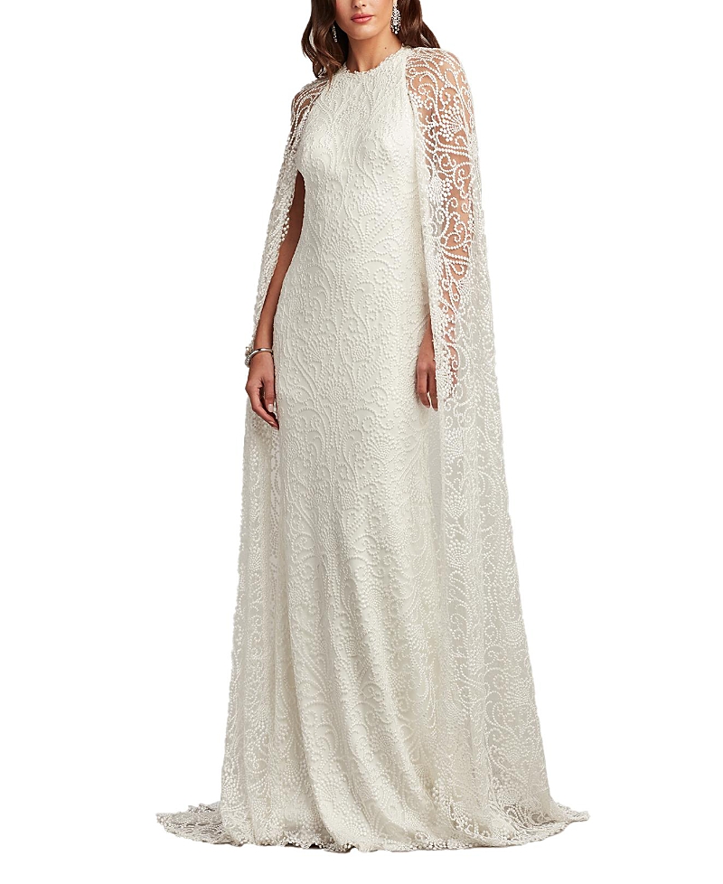 Tadashi Shoji Piers Embroidered Cape Gown