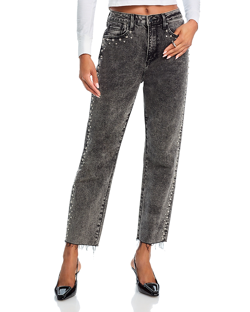 Aqua Studded Frayed Hem Dad Jeans In Black Wash - Exclusive In Black Wash