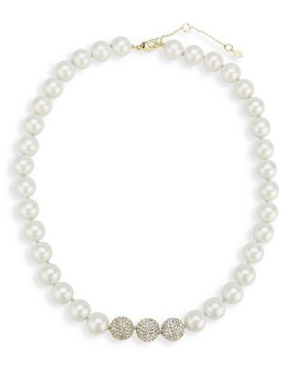 AQUA - Pav&eacute; Fireball & Imitation Pearl Beaded Collar Necklace, 17"-19" - Exclusive