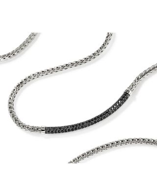 Sterling Silver JH Essentials Black Sapphire Pav&eacute; Curved Bar Necklace, 16-18"