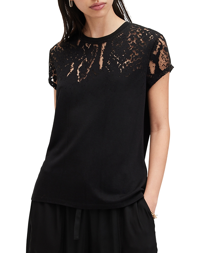 Allsaints Anna Snake Print Devore T-shirt In Black