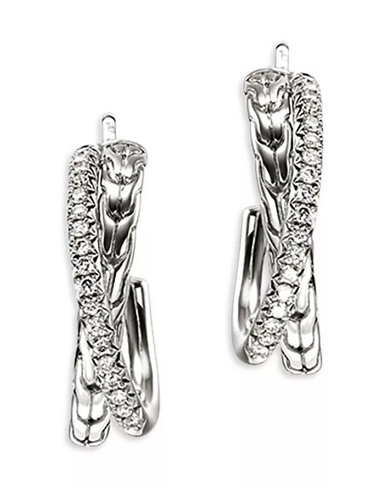 John Hardy Sterling Silver Jh Essentials Diamond Pave Crossover Earrings, 0.28 tcw