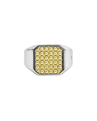 Men's 18K Yellow Gold & Sterling Silver Anthem Caviar Beaded Square Ring