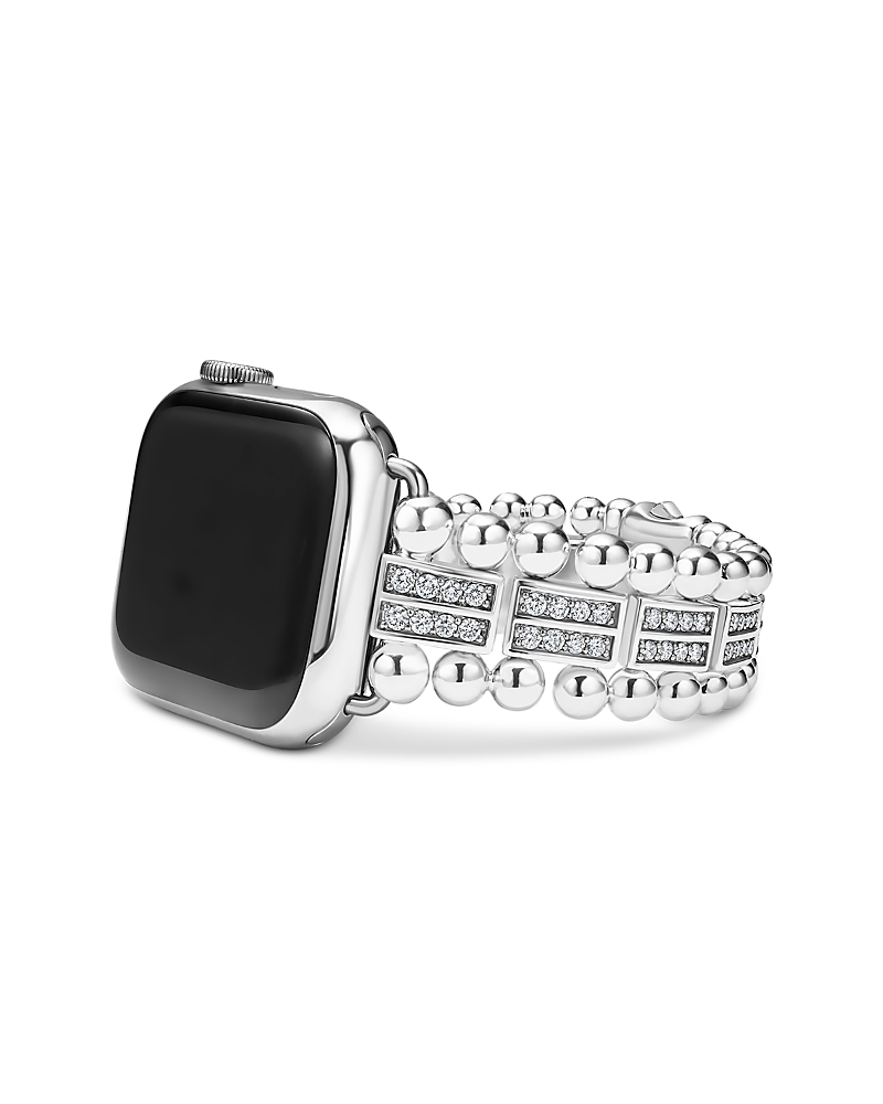 Lagos Smart Caviar Sterling Silver Two Row Diamond Apple Watch Bracelet In Silver