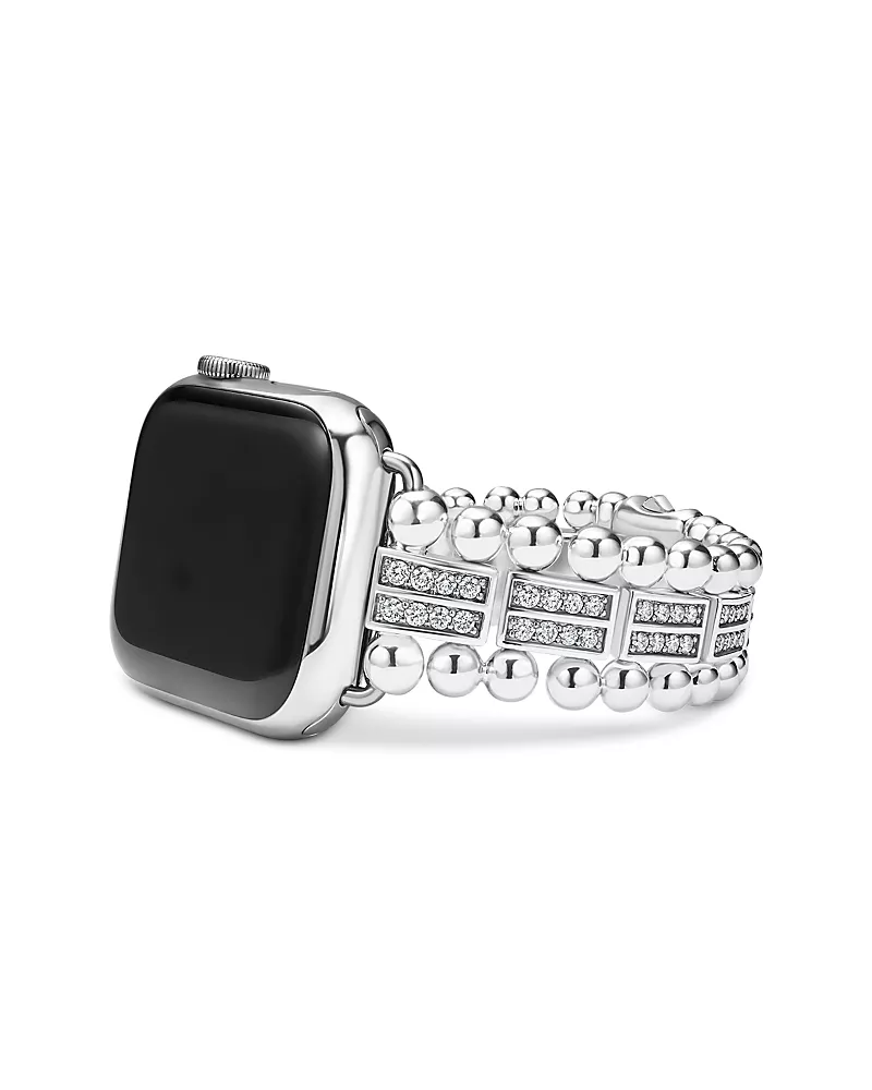 Lagos Smart Caviar Sterling Silver Two Row Diamond Apple Watch Bracelet