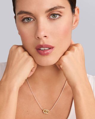 18K Yellow Gold & Sterling Silver Signature Caviar Interlocking Pendant Necklace, 16-18"