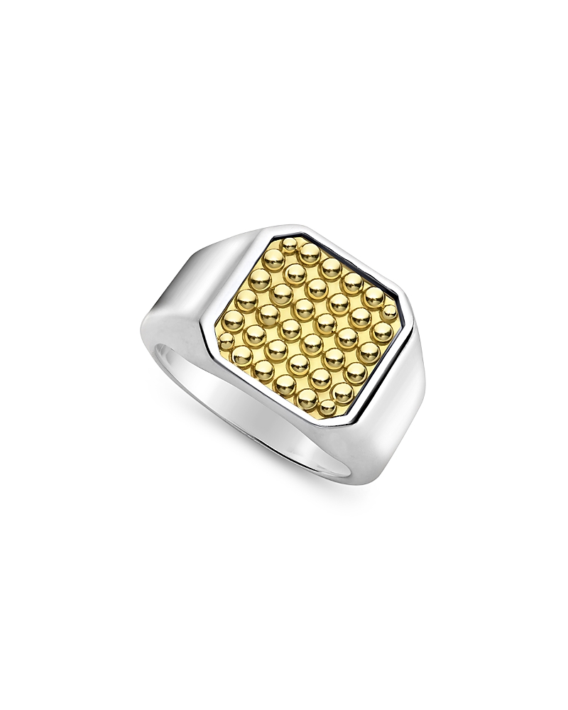 Lagos Men's 18K Yellow Gold & Sterling Silver Anthem Caviar Beaded Square Ring
