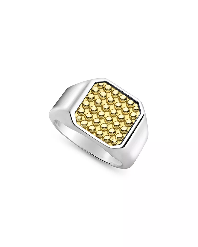 Lagos Men's 18K Yellow Gold & Sterling Silver Anthem Caviar Beaded Square Ring