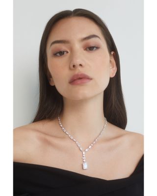 Rare Jewels Cubic Zirconia Statement Necklace Rhodium Plated, 16"