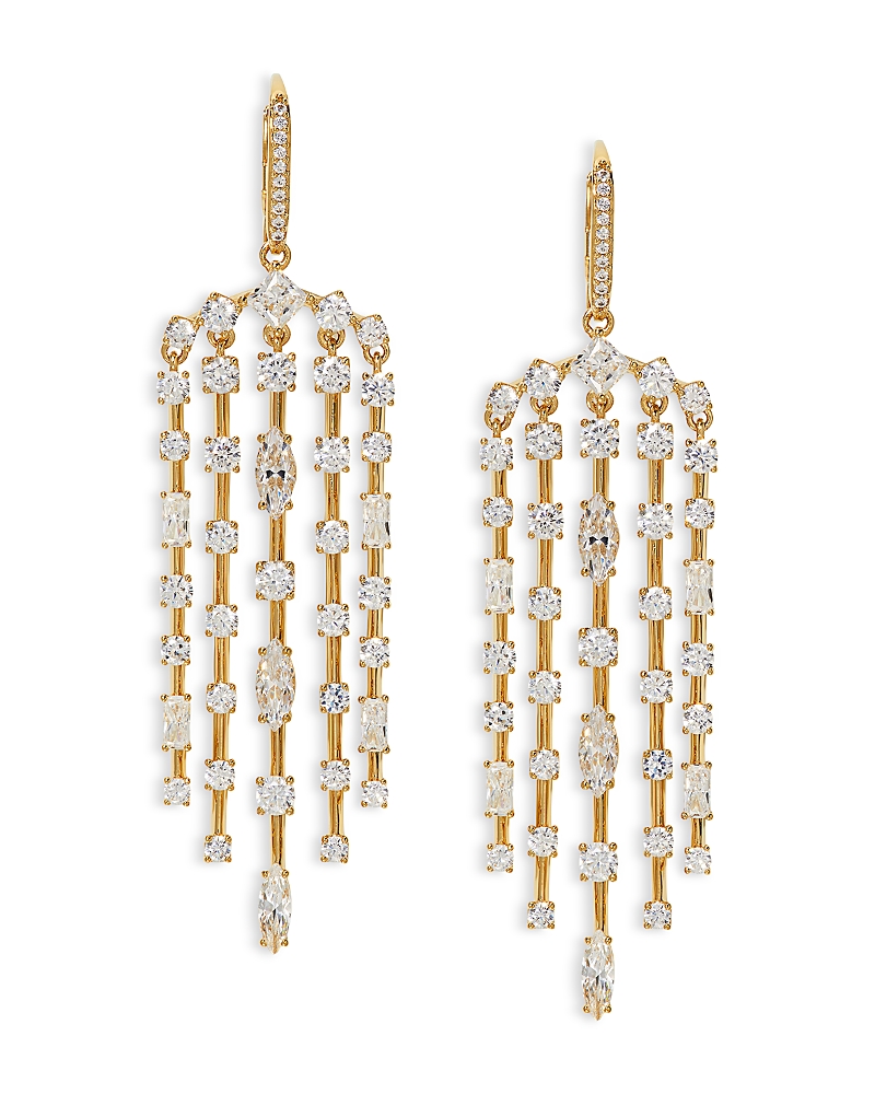 NADRI RARE JEWELS CUBIC ZIRCONIA MULTI ROW CHANDELIER EARRINGS IN 18K GOLD PLATED