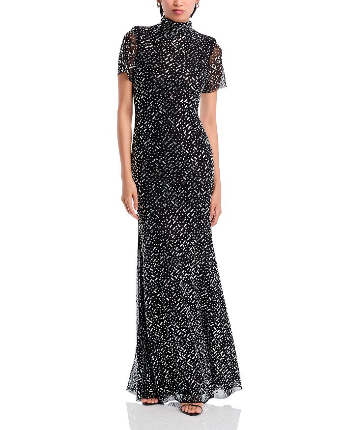 Self-Portrait Brown Rhinestone Mesh Maxi Dress