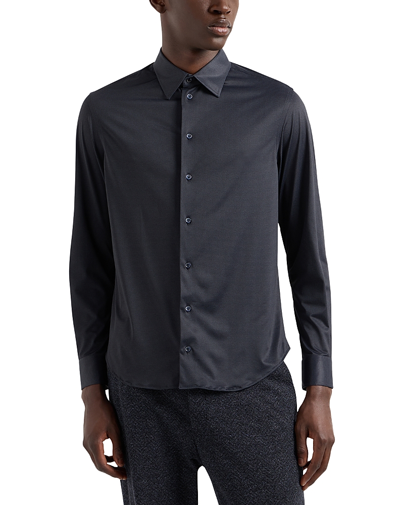 Emporio Armani Four Way Stretch Printed Regular Fit Button Down Shirt In Iron Grey