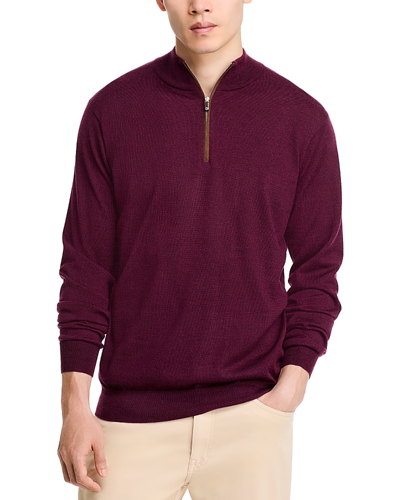 Peter Millar Men's Autumn Crest Suede-trim Quarter-zip Sweater In Winterberry