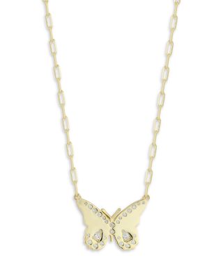 Aqua Cubic Zirconia Butterfly Pendant Necklace, 16-18 - Exclusive