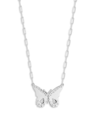 Aqua Cubic Zirconia Butterfly Pendant Necklace, 16-18 - Exclusive