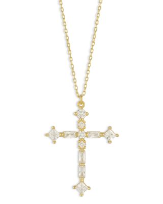 Aqua Cubic Zirconia Cross Pendant Necklace, 16.5-18 - Exclusive