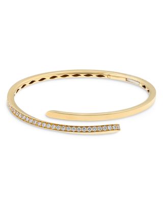 18K Yellow Gold Like Diamond Pav&eacute; Bypass Slim Bangle Bracelet - Exclusive, Italy Campaign
