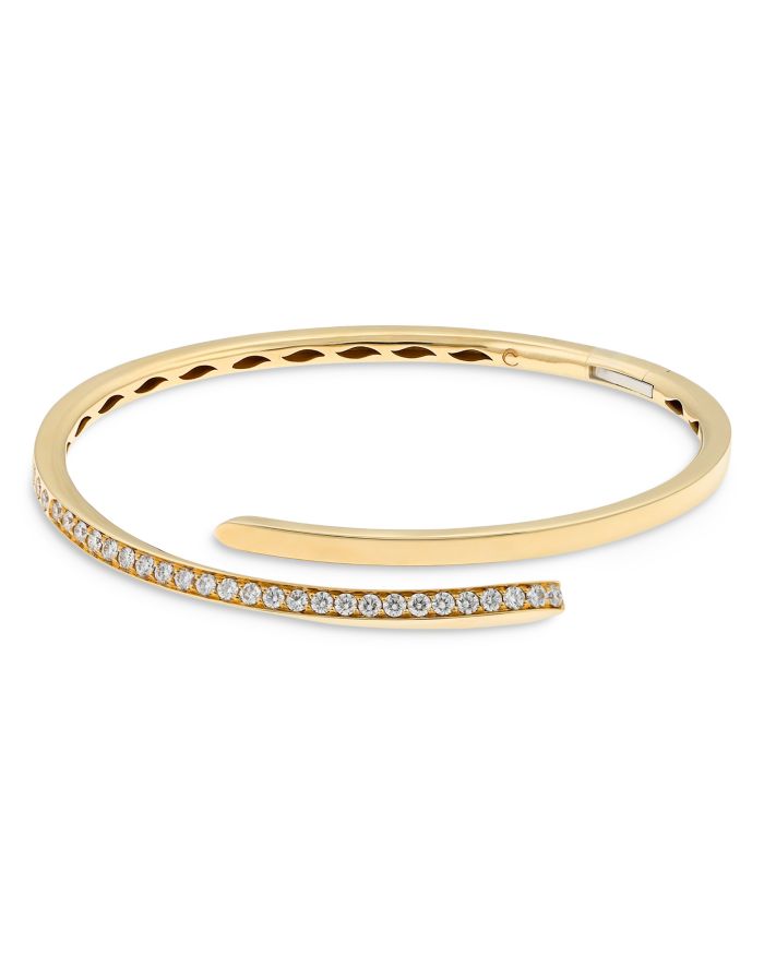 18K Yellow Gold Like Diamond Pavé Bypass Slim Bangle Bracelet - Exclusive, Italy Campaign