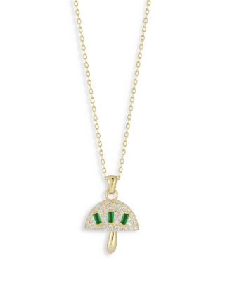 Aqua Pave & Green Cubic Zirconia Mushroom Pendant Necklace in 14K Gold Plated Sterling Silver, 16-18 - Exclusive