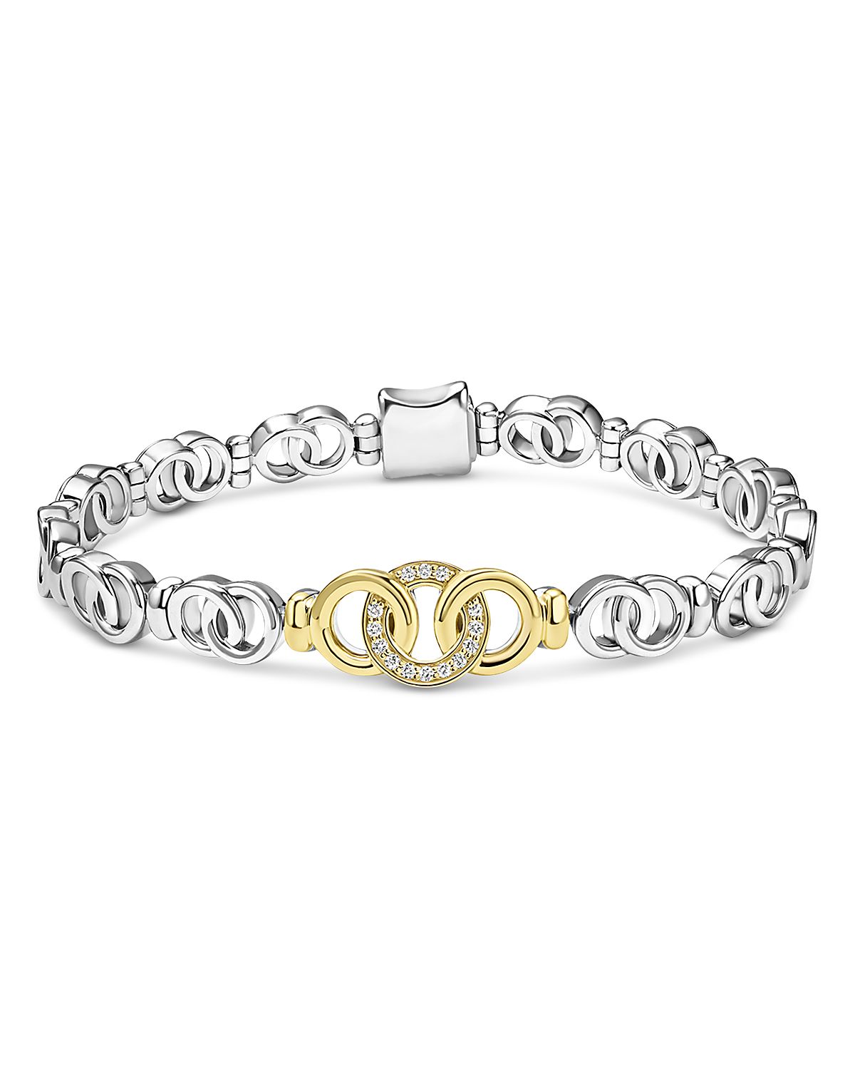 Lagos 18K Yellow Gold & Sterling Silver Signature Caviar Diamond Interlocking Circle Beaded Bracelet