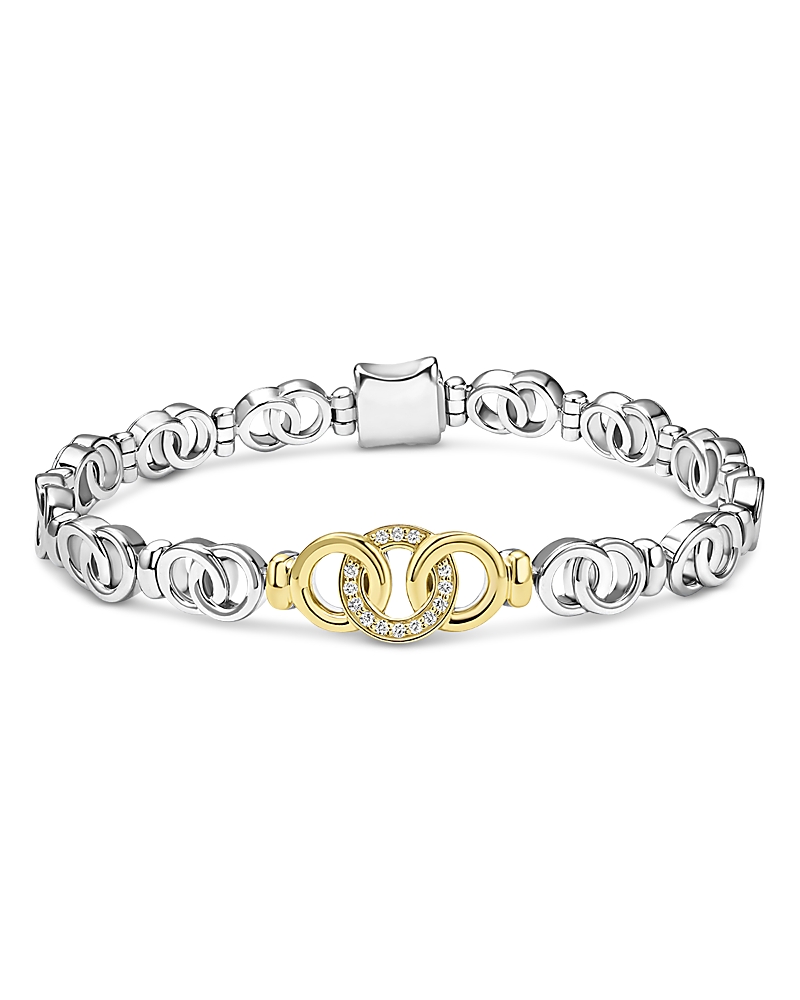 Lagos Signature Caviar Interlocking Diamond Link Bracelet In Silver/gold