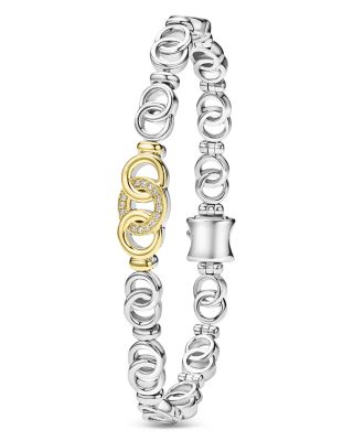 18K Yellow Gold &amp; Sterling Silver Signature Caviar Diamond Interlocking Ring Link Bracelet