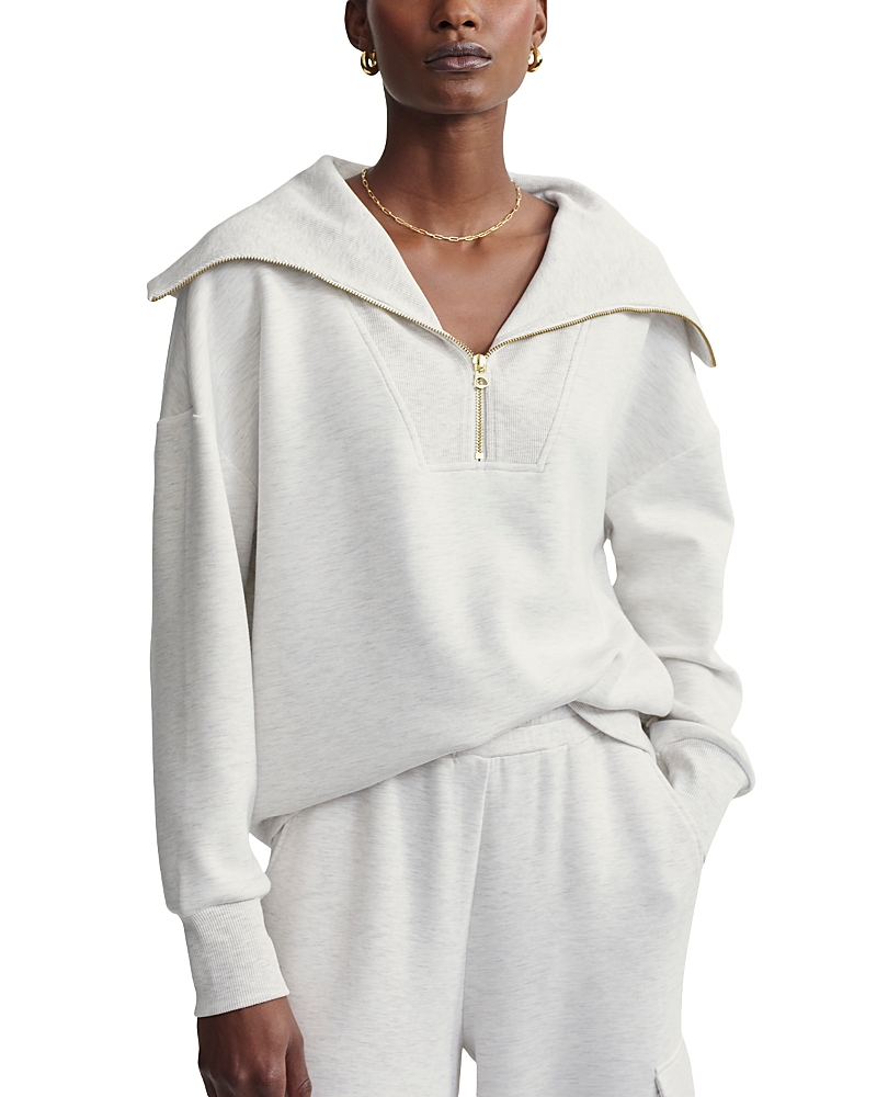 Shop Varley Catherine Half Zip Sweatshirt In Ivory Marl