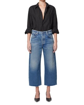 Ayla Raw Hem High Rise Cropped Wide Leg Jeans in Doheny
