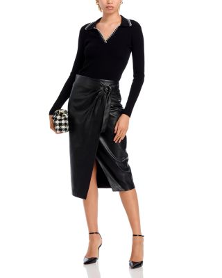 Faux Leather O-Ring Wrap Midi Skirt