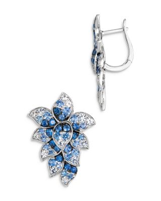 Sapphire Ombr&eacute; & White Sapphire Cluster Statement Earrings in 14K White Gold