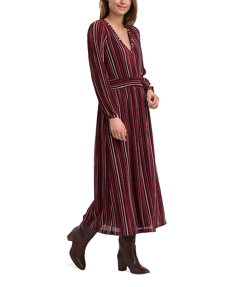 LA FEE MARABOUTEE STRIPED PLEATED MIDI DRESS
