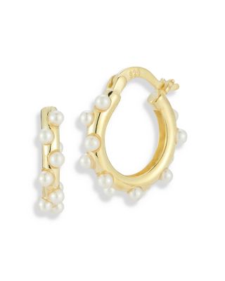 Aqua Cultured Freshwater Pearl Hoop Earrings in 14K Gold Plated Sterling Silver - Exclusive