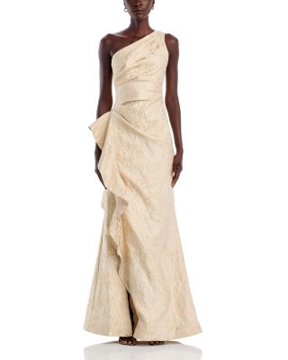 Metallic Jacquard One Shoulder Gown