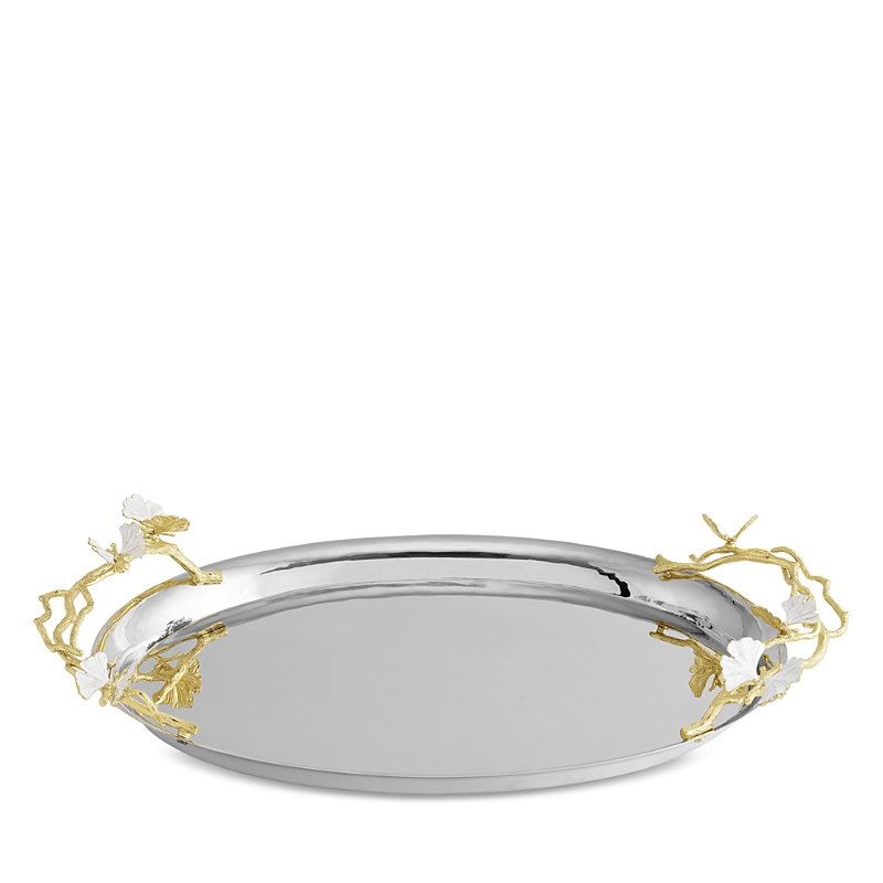 Michael Aram Butterfly Ginkgo White & Gold Large Tray In Silver
