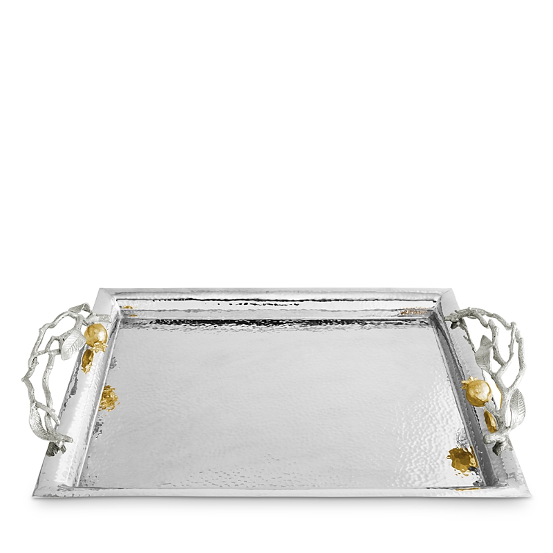 Michael Aram Pomegranate Silver & Gold Serving Tray With 24k Goldplate In Silver