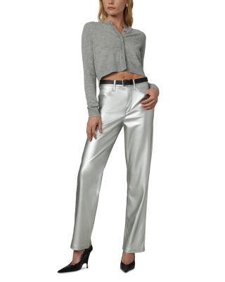 The Margot Faux Leather Straight Jeans in Plated Silver