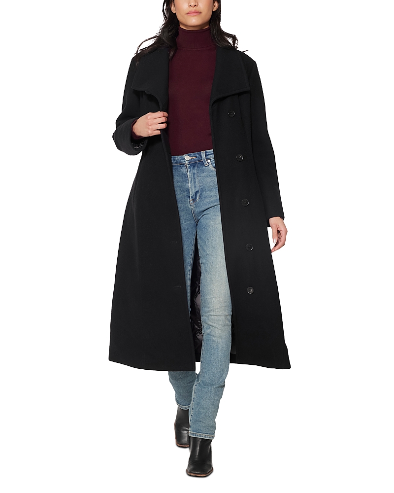 Norwegian Wool Longline City Virgin Wool Blend 753 Fill Power Down Waterproof Coat In Black