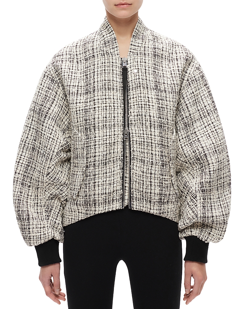 Shoreditch Ski Club Skylar Faye Tweed Bomber Jacket In White/black