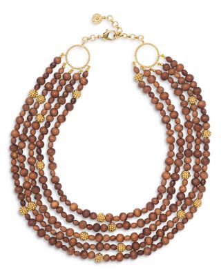 Capucine De Wulf Earth Goddess Teak Beaded Multi Row Statement Necklace, 18-20