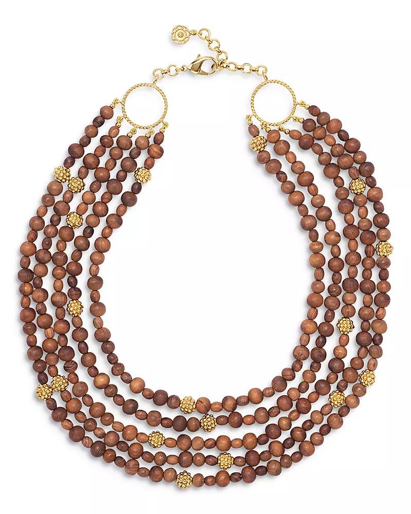 Capucine De Wulf Earth Goddess Teak Beaded Multi Row Statement Necklace, 18