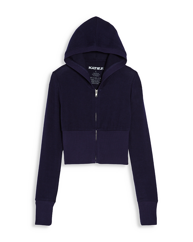 Shop Katiejnyc Girls' Hacci Knit Zip Hoodie - Big Kid In Evening Blue