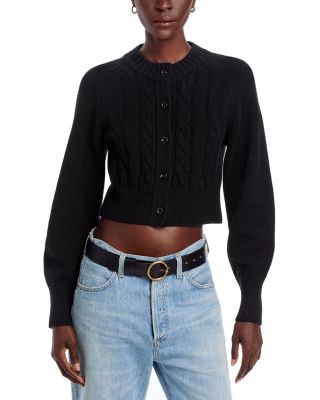 Rita Wool Blend Crewneck Cable Knit Cardigan Sweater