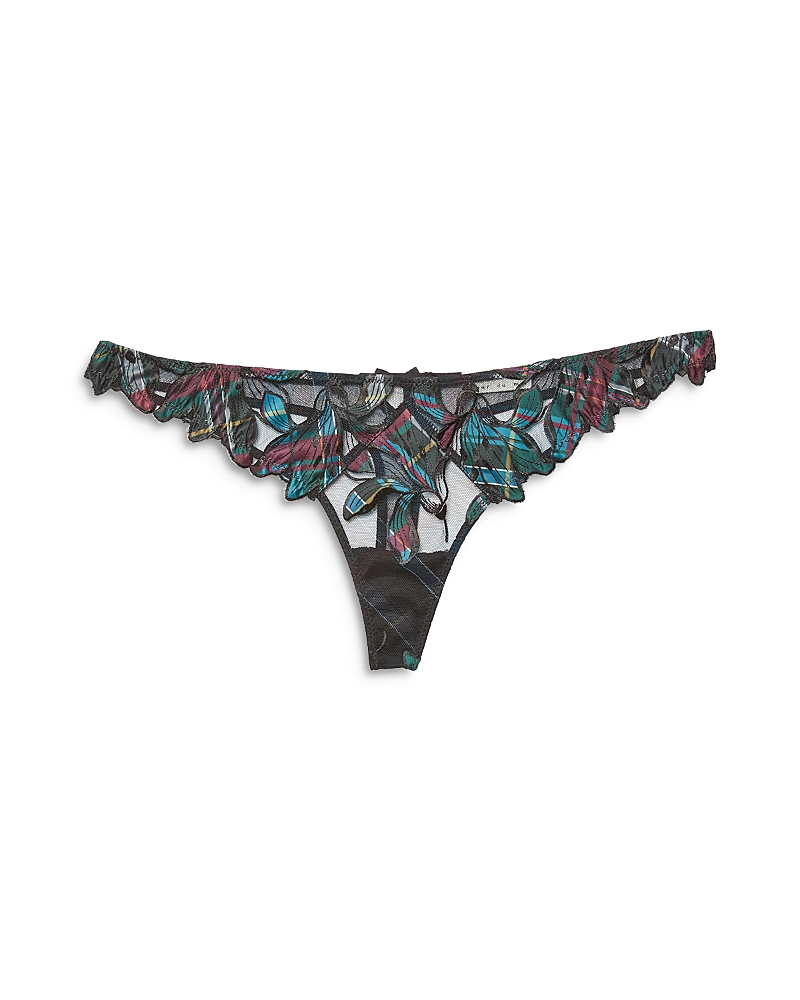 Fleur Du Mal Lily Embroidered Thong In Fall Plaid