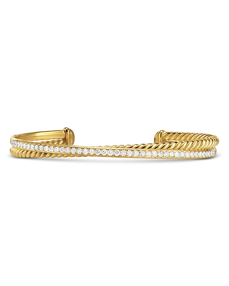 David Yurman Crossover Two Row Bracelet in 18K Yellow Gold with Diamonds, 6mm