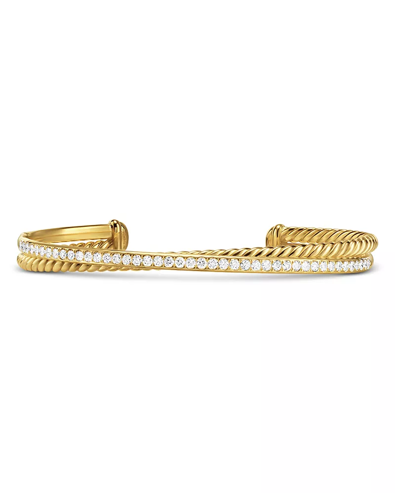 David Yurman Crossover Two Row Bracelet in 18K Yellow Gold with Diamonds, 6mm