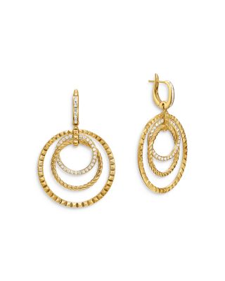 Crossover Trio Drop Earrings in 18K Yellow Gold with Diamonds, 35mm